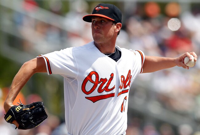 SARASOTA, FL - APRIL 03:  Pitcher Brian Matusz #17 of the Baltimore Orioles pitches against the New York Mets during a Grapefruit League Spring Training Game at Ed Smith Stadium on April 3, 2010 in Sarasota, Florida.  (Photo by J. Meric/Getty Images)