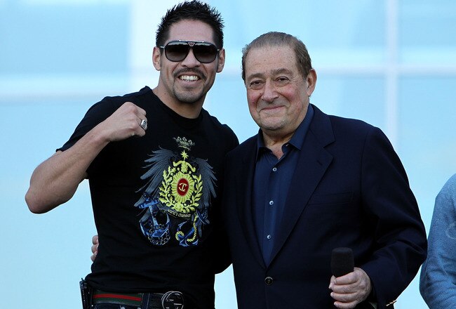 ARLINGTON, TX - MARCH 12:  Boxer Antonio Margarito of Mexico and promoter Bob Arum pose in front of Cowboys Stadium before the weigh-in for the WBO welterweight title fight between Manny Pacquiao of the Philippines and Joshua Clottey of Ghana on March 12, 2010 in Arlington, Texas.  Pacquiao and Clottey will fight March 13, 2010 in Cowboys Stadium.  (Photo by Jed Jacobsohn/Getty Images)