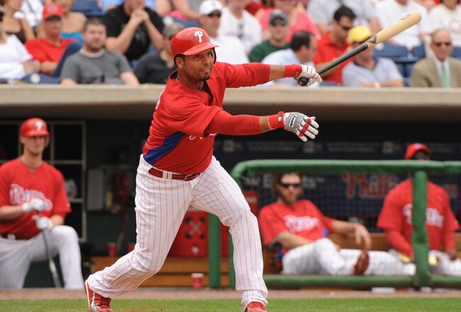 CLEARWATER, FL - MARCH 25: Infielder Juan Castro #7 of the Philadelphia Phillies bats against the Houston Astros March 25, 2010 at Bright House Field in Clearwater, Florida. (Photo by Al Messerschmidt/Getty Images)