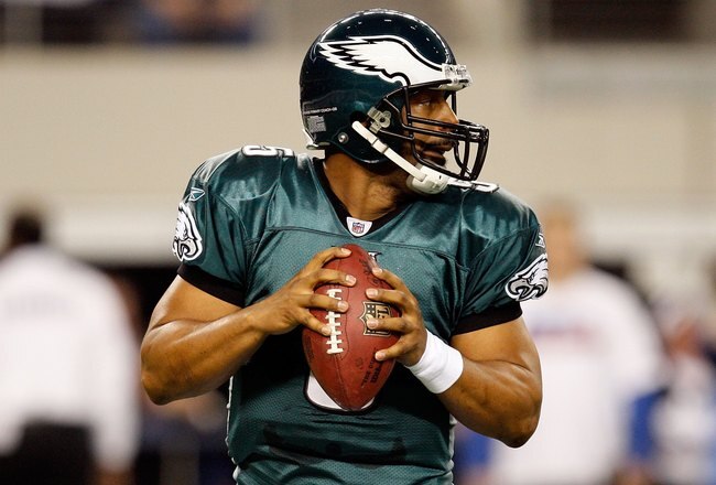 ARLINGTON, TX - JANUARY 09:  Quarterback Donovan McNabb #5 of the Philadelphia Eagles during the 2010 NFC wild-card playoff game at Cowboys Stadium on January 9, 2010 in Arlington, Texas.  (Photo by Ronald Martinez/Getty Images)