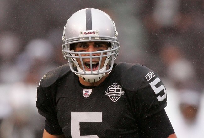 OAKLAND, CA - DECEMBER 13:  Bruce Gradkowski #5 of the Oakland Raiders shouts to his team during their game against the Washington Redskins at Oakland-Alameda County Coliseum on December 13, 2009 in Oakland, California.  (Photo by Ezra Shaw/Getty Images)