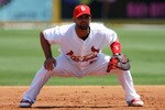 JUPITER, FL - MARCH 31:  Albert Pujols #5 of the St Louis Cardinals plays defense against the Washington Nationals at Roger Dean Stadium on March 31, 2010 in Jupiter, Florida.  (Photo by Doug Benc/Getty Images)