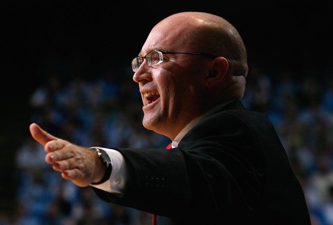 CHAPEL HILL, NC - DECEMBER 28: Head coach Fred Hill of the Rutgers Scarlet Knights yells during the game against the North Carolina Tar Heels on December 28, 2008 at the Dean E. Smith Center in Chapel Hill, North Carolina. (Photo by Kevin C. Cox/Getty Images)
