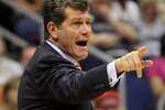 SAN ANTONIO - APRIL 04:  Head coach Geno Auriemma of the Connecticut Huskies reacts in a game against the Baylor Bears during the Women's Final Four Semifinals at the Alamodome on April 4, 2010 in San Antonio, Texas.  (Photo by Jeff Gross/Getty Images)