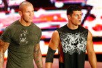 LAS VEGAS - AUGUST 24:  (L-R) Wrestlers Ted DiBiase, Randy Orton and Cody Rhodes appear during the WWE Monday Night Raw show at the Thomas & Mack Center August 24, 2009 in Las Vegas, Nevada.  (Photo by Ethan Miller/Getty Images)