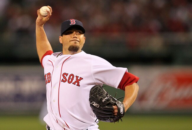 BOSTON - APRIL 04: Josh Beckett #19 of the Boston Red Sox pitches in the second inning against the New York Yankees on Opening Night at Fenway Park on April 4, 2010 in Boston, Massachusetts. (Photo by Jim Rogash/Getty Images)