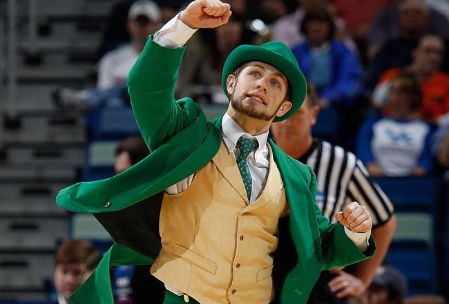 NEW ORLEANS - MARCH 18:  The mascot of the Notre Dame Fighting Irish performs during the game against the Old Dominion Monarchs during the first round of the 2010 NCAA men's basketball tournament at the New Orleans Arena on March 18, 2010 in New Orleans, Louisiana.  (Photo by Chris Graythen/Getty Images)