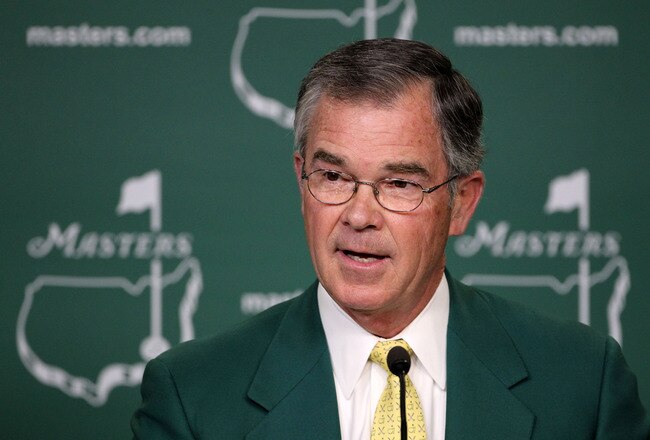 AUGUSTA, GA - APRIL 07:  William Porter 'Billy' Payne, the chairman of Augusta National Golf Club, talks to members of the media during a press conference prior to the 2010 Masters Tournament at Augusta National Golf Club on April 7, 2010 in Augusta, Georgia.  (Photo by Jamie Squire/Getty Images)