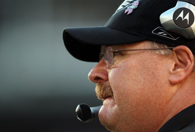 SAN DIEGO, CA - NOVEMBER 15:   Head Coach Andy Reid of the Philadelphia Eagles looks on from the sidelines during the game against the San Diego Chargers on November 15, 2009 at Qualcomm Stadium in San Diego, California. Chargers won 31-23.  (Photo by Donald Miralle/Getty Images)