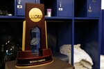 INDIANAPOLIS - APRIL 05:  The national championship trophy sits in the Duke Blue Devils locker room after the Blue Devils won 61-59 against the Butler Bulldogs during the 2010 NCAA Division I Men's Basketball National Championship game at Lucas Oil Stadium on April 5, 2010 in Indianapolis, Indiana.  (Photo by Kevin C. Cox/Getty Images)