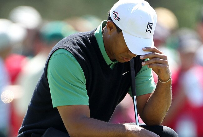 AUGUSTA, GA - APRIL 09:  Tiger Woods waits on the 17th green during the second round of the 2010 Masters Tournament at Augusta National Golf Club on April 9, 2010 in Augusta, Georgia.  (Photo by Jamie Squire/Getty Images)
