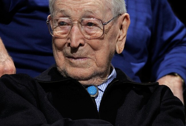 WESTWOOD, CA - JANUARY 29:  Former coach John Wooden of the UCLA Bruins watches as the Bruins take on the University of California Golden Bears at Pauley Pavilion January 29, 2009 in Westwood, California. UCLA won, 81-66.  (Photo by Kevork Djansezian/Getty Images)