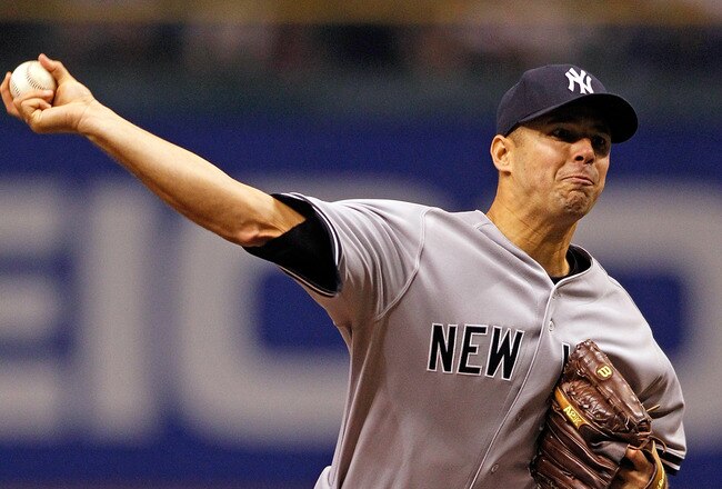 ST. PETERSBURG - APRIL 09:  Pitcher Javier Vazquez #31 of the New York Yankees pitches against the Tampa Bay Rays during the game at Tropicana Field on April 9, 2010 in St. Petersburg, Florida.  (Photo by J. Meric/Getty Images)