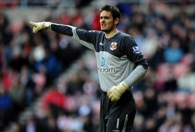 SUNDERLAND, ENGLAND - MARCH 14:  Craig Gordon of Sunderland gestures during the Barclays Premier League match between Sunderland and Manchester City at the Stadium of Light on March 14, 2010 in Sunderland, England. (Photo by Laurence Griffiths/Getty Images)