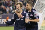 FOXBORO, MA - APRIL 10: Zack Schilawski #15 of the New England Revolution celebrates the first of three goals with teammate Chris Tierney #8 in the second half against the Toronto FC by at Gillette Stadium on April 10, 2010 in Foxboro, Massachusetts. (Photo by Jim Rogash/Getty Images)
