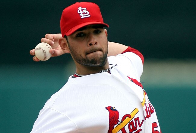 JUPITER, FL - MARCH 29:  Pitcher Jaime Garcia #54 of the St. Louis Cardinals throws against the Minnesota Twins at Roger Dean Stadium on March 29, 2010 in Jupiter, Florida.  (Photo by Marc Serota/Getty Images)