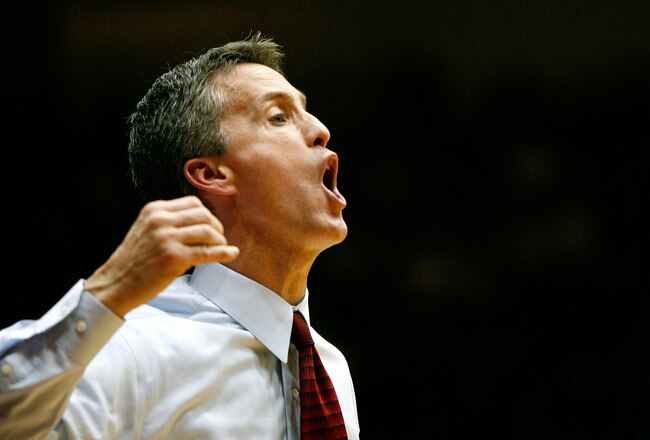 DURHAM, NC - JANUARY 06:  Head coach Steve Donahue of the Cornell Big Red yells to his defense against the Duke Blue Devils at Cameron Indoor Stadium on January 6, 2008 in Durham, North Carolina.  (Photo by Kevin C. Cox/Getty Images)