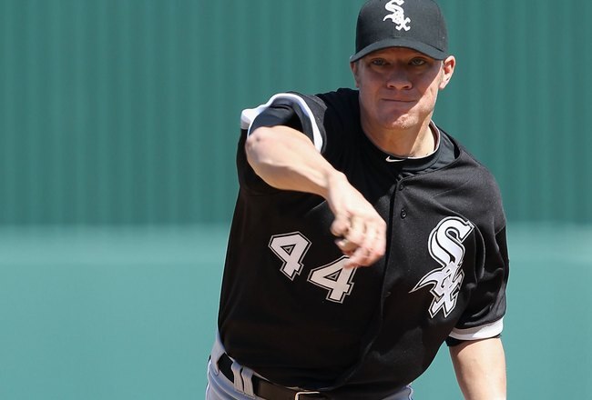 TEMPE, AZ - MARCH 12:  Starting pitcher Jake Peavy #44 of the Chicago White Sox pitches against the Los Angeles Angels of Anaheim during the MLB spring training game at Tempe Diablo Stadium on March 12, 2010 in Tempe, Arizona.  The White Sox defeated the Angels 10-7.  (Photo by Christian Petersen/Getty Images)
