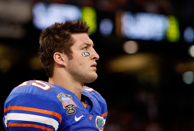 NEW ORLEANS - JANUARY 01:  Quarterback Tim Tebow #15 of the Florida Gators stands on the field during the Allstate Sugar Bowl against the Cincinnati Bearcats at the Louisana Superdome on January 1, 2010 in New Orleans, Louisiana.  (Photo by Kevin C. Cox/Getty Images)