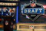 NEW YORK - APRIL 25:  NFL Commissioner Roger Goodell introduces Detroit Lions #1 draft pick Matthew Stafford at Radio City Music Hall for the 2009 NFL Draft on April 25, 2009 in New York City  (Photo by Jeff Zelevansky/Getty Images)