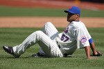 NEW YORK - APRIL 05:  Johan Santana #57 of the New York Mets watches a play from the ground against the Florida Marlins during their Opening Day Game at Citi Field on April 5, 2010 in the Flushing neighborhood of the Queens borough of New York City.  (Photo by Nick Laham/Getty Images)