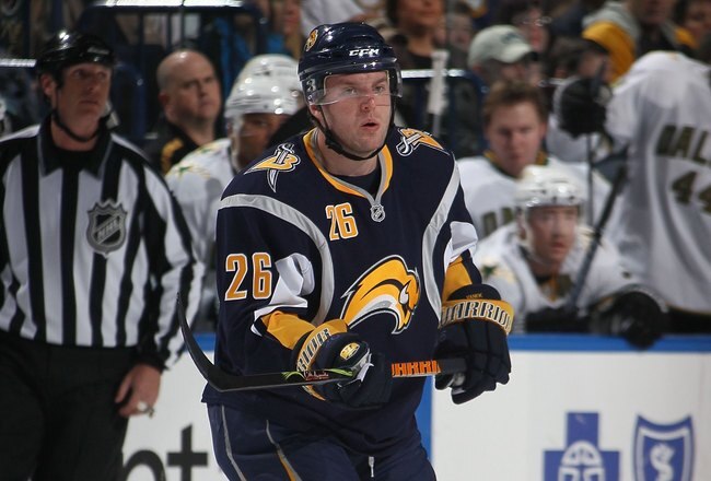 BUFFALO, NY - MARCH 10: Thomas Vanek #26 of the Buffalo Sabres skates against the Dallas Stars at the HSBC Arena on March 10, 2010 in Buffalo, New York.  (Photo by Bruce Bennett/Getty Images)