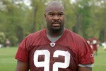 ASHBURN, VA - MAY 1:  Albert Haynesworth #92 of the Washington Redskins walks off the field after minicamp on May 1, 2009 at Redskins Park in Ashurn, Virginia.   (Photo by Mitchell Layton/Getty Images)