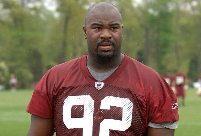 ASHBURN, VA - MAY 1:  Albert Haynesworth #92 of the Washington Redskins walks off the field after minicamp on May 1, 2009 at Redskins Park in Ashurn, Virginia.   (Photo by Mitchell Layton/Getty Images)