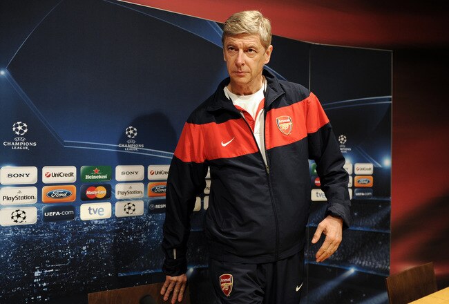 BARCELONA, SPAIN - APRIL 05:  Head coach Arsene Wenger of Arsenal arrives for a press conference ahead of their UEFA Champions League quarter final second leg match against Barcelona at the Camp Nou stadium on April 5, 2010 in Barcelona, Spain.  (Photo by Jasper Juinen/Getty Images)