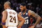 LOS ANGELES, CA - DECEMBER 25:   LeBron James #23 of the Cleveland Cavaliers looks on during the game against the Los Angeles Lakers at Staples Center on December 25, 2009 in Los Angeles, California. NOTE TO USER: User expressly acknowledges and agrees that, by downloading and or using this photograph, User is consenting to the terms and conditions of the Getty Images License Agreement.  (Photo by Lisa Blumenfeld/Getty Images)
