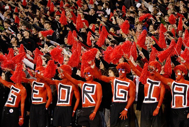 ATHENS, GA - NOVEMBER 21:  Fans of the Georgia Bulldogs cheer before the game agaisnt the Kentucky Wildcats at Sanford Stadium on November 21, 2009 in Athens, Georgia.  (Photo by Kevin C. Cox/Getty Images)