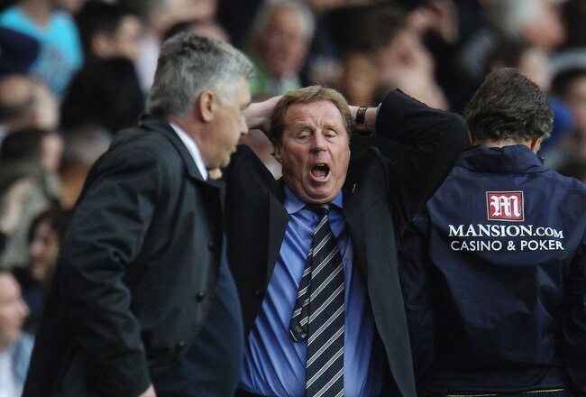 LONDON, ENGLAND - APRIL 17:  Manager of Tottenham Hotspur Harry Redknapp reacts on the touchline during Barclays Premier League match between Tottenham Hotspur and Chelsea at White Hart Lane on April 17, 2010 in London, England.  (Photo by Phil Cole/Getty Images)