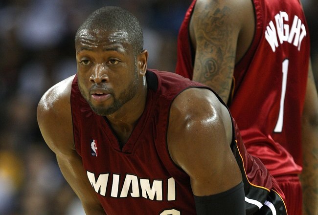 OAKLAND, CA - JANUARY 13:  Dwayne Wade #3 of the Miami Heat in action against the Golden State Warriors during an NBA game at Oracle Arena at Oracle Arena on January 13, 2010 in Oakland, California.  NOTE TO USER: User expressly acknowledges and agrees that, by downloading and/or using this Photograph, user is consenting to the terms and conditions of the Getty Images License Agreement.  (Photo by Jed Jacobsohn/Getty Images)