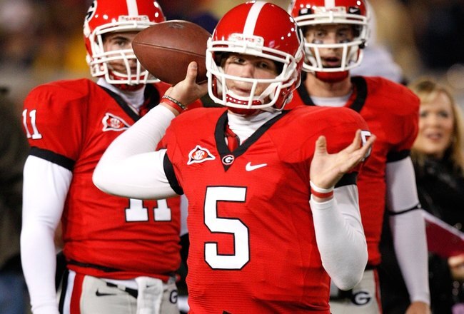 ATLANTA - NOVEMBER 28:  Backup quarterback Zach Mettenberger #5 of the Georgia Bulldogs against the Georgia Tech Yellow Jackets at Bobby Dodd Stadium on November 28, 2009 in Atlanta, Georgia.  (Photo by Kevin C. Cox/Getty Images)