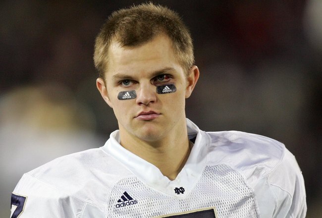 PALO ALTO, CA - NOVEMBER 28:  Jimmy Clausen #7 of the Notre Dame Fighting Irish walks the sideline during their game against the Stanford Cardinal at Stanford Stadium on November 28, 2009 in Palo Alto, California.  (Photo by Ezra Shaw/Getty Images)