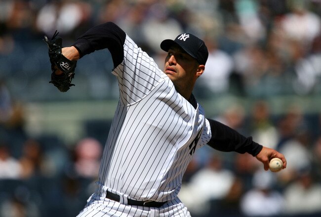 NEW YORK - APRIL 18: Starting pitcher Andy Pettitte #46 of the New York Yankees throws a pitch in the first inning against tthe Texas Rangers on April 18, 2010 at Yankee Stadium in the Bronx borough of New York City.  (Photo by Chris Trotman/Getty Images)
