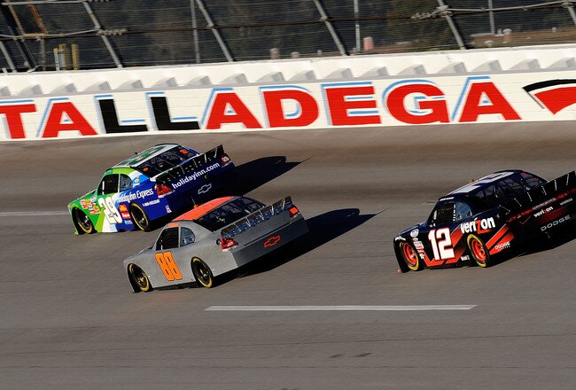 TALLADEGA, AL - NOVEMBER 02:  Nationwide COT drive cars on the track during testing for the NASCAR Nationwide Series new Car of Tomorrw at Talladega Superspeedway on November 2, 2009 in Talladega, Alabama.  (Photo by Rusty Jarrett/Getty Images for NASCAR)