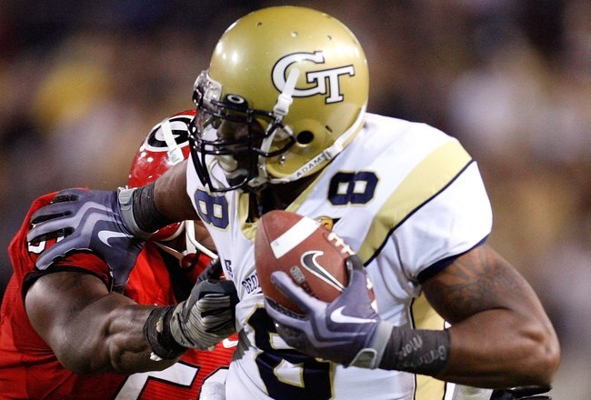 ATLANTA - NOVEMBER 28:  Demaryius Thomas #8 of the Georgia Tech Yellow Jackets against the Georgia Bulldogs at Bobby Dodd Stadium on November 28, 2009 in Atlanta, Georgia.  (Photo by Kevin C. Cox/Getty Images)