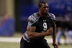 INDIANAPOLIS, IN - FEBRUARY 27: Offensive lineman Bruce Campbell of Maryland runs during practice drills during the NFL Scouting Combine presented by Under Armour at Lucas Oil Stadium on February 27, 2010 in Indianapolis, Indiana. (Photo by Scott Boehm/Getty Images)