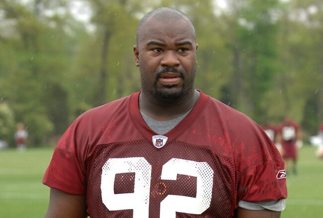 ASHBURN, VA - MAY 1:  Albert Haynesworth #92 of the Washington Redskins walks off the field after minicamp on May 1, 2009 at Redskins Park in Ashurn, Virginia.   (Photo by Mitchell Layton/Getty Images)