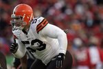 KANSAS CITY, MO - DECEMBER 20:  Matt Roth #53 of the Cleveland Browns plays his defensive position during their NFL game against the Kansas City Chiefs on December 20, 2009 at Arrowhead Stadium in Kansas City, Missouri. The Browns defeated the Chiefs 41-34. (Photo by Jamie Squire/Getty Images)