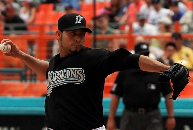 MIAMI - APRIL 11:  Starting pitcher Anibal Sanchez #19 of the Florida Marlins pitches against the Los Angeles Dodgers at Sun Life Stadium on April 11, 2010 in Miami, Florida. The Marlins defeated the Dodgers 6-5.  (Photo by Doug Benc/Getty Images)