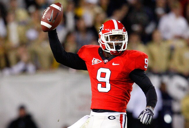 ATLANTA - NOVEMBER 28:  Reshad Jones #9 of the Georgia Bulldogs reacts after pulling down an interception against the Georgia Tech Yellow Jackets at Bobby Dodd Stadium on November 28, 2009 in Atlanta, Georgia.  (Photo by Kevin C. Cox/Getty Images)