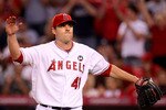 ANAHEIM, CA - OCTOBER 22:  John Lackey #41 of the Los Angeles Angels of Anaheim reacts after striking out Robinson Cano #24 (Not Shown) of the New York Yankees ending the forth inning in Game Five of the ALCS during the 2009 MLB Playoffs at Angel Stadium on October 22, 2009 in Anaheim, California.  (Photo by Stephen Dunn/Getty Images)