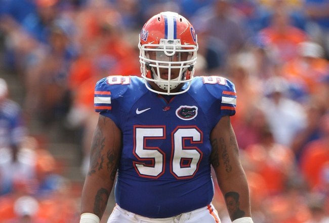 GAINESVILLE, FL - OCTOBER 25:  Maurkice Pouncey #56 of the Florida Gators lines up in a game against the Kentucky Wildcats at Ben Hill Griffin Stadium on October 25, 2008 in Gainesville, Florida.  (Photo by Sam Greenwood/Getty Images)