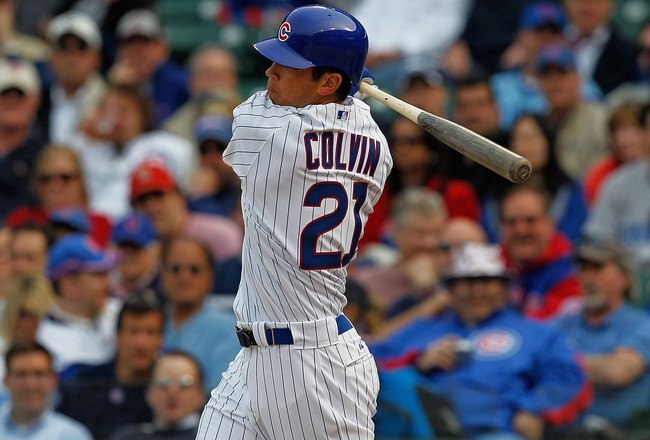 CHICAGO - APRIL 12: Tyler Colvin #21 of the Chicago Cubs swings the bat against the Milwaukee Brewers on Opening Day at Wrigley Field on April 12, 2010 in Chicago, Illinois. The Cubs defeated the Brewers 9-5.  (Photo by Jonathan Daniel/Getty Images)