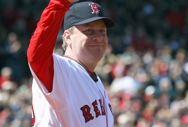 BOSTON - APRIL 08: Curt Schilling #38 of the Boston Red Sox heads out on to the field to get his 2007 World Series Championship Ring before the game the Detroit Tigers on April 8,2008 during Opening Day at Fenway Park in Boston, Massachusetts. (Photo by Elsa/Getty Images)