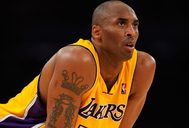 LOS ANGELES, CA - APRIL 27:  Kobe Bryant #24 of the Los Angeles Lakers looks on in the first half while taking on the Oklahoma City Thunder during Game Five of the Western Conference Quarterfinals of the 2010 NBA Playoffs at Staples Center on April 27, 2010 in Los Angeles, California.  (Photo by Kevork Djansezian/Getty Images)