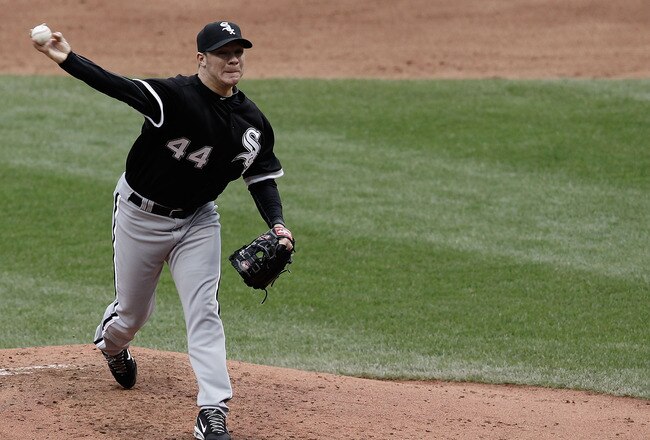 CLEVELAND - APRIL 17:  CLEVELAND, OH- APRIL 17: Jake Peavy #44 of the Chicago White Sox pitches against the Cleveland Indians during the game on April 17, 2010 at Progressive Field in Cleveland, Ohio.  (Photo by Jared Wickerham/Getty Images)