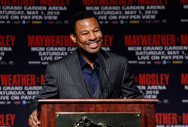 LAS VEGAS - APRIL 28:  Boxer Shane Mosley speaks during the final news conference for his bout against Floyd Mayweather Jr. at the MGM Grand Hotel/Casino April 28, 2010 in Las Vegas, Nevada. Mayweather and Mosley will meet in a 12-round welterweight bout on May 1, 2010 in Las Vegas.  (Photo by Ethan Miller/Getty Images)